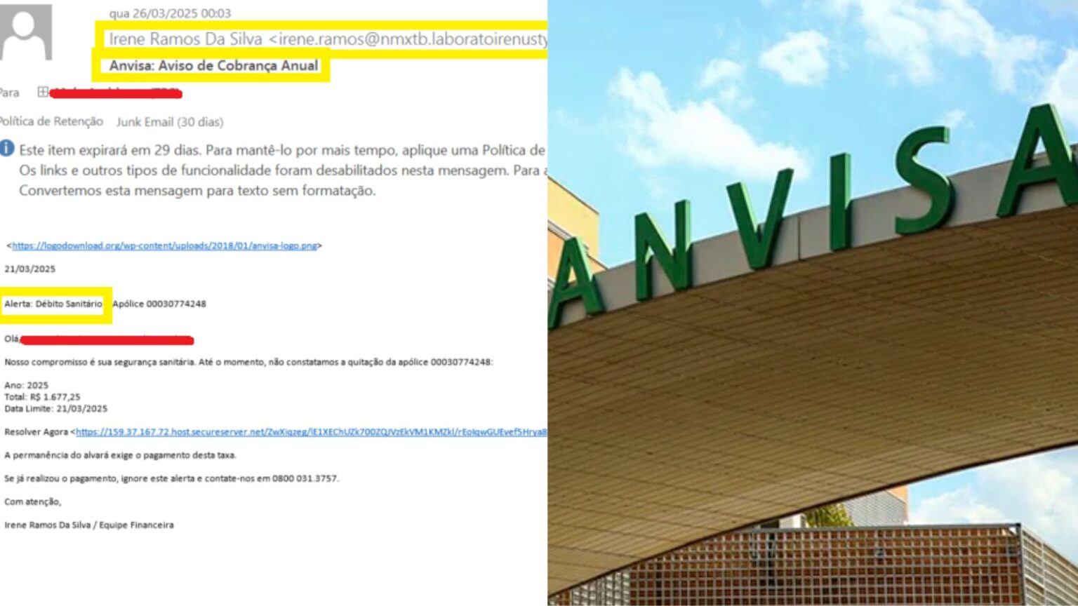 Anvisa alerta para tentativa de golpe com falsa cobrança de débito sanitário